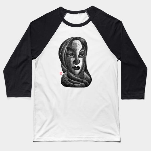 Traditional Indian Woman Portrait with Face Covered with Saree Baseball T-Shirt by GeeTee